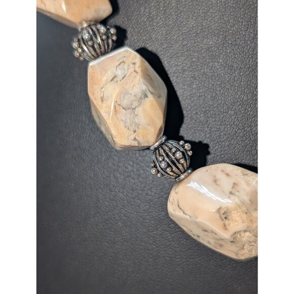 Signed JRI USA 925 Sterling Silver Tan Agate Beaded Necklace 20" - 114.0g - Picture 4 of 9